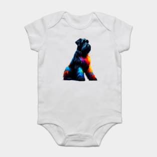 Striking Black Russian Terrier in Colorful Splash Art Baby Bodysuit